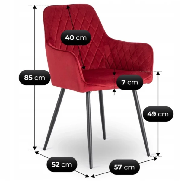 Scaun BRESSO din velur, culoare bordó — MOBILA