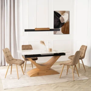 ALICANTE Ceramic Folding Table 160-200 cm White Marble/Oak — Mese