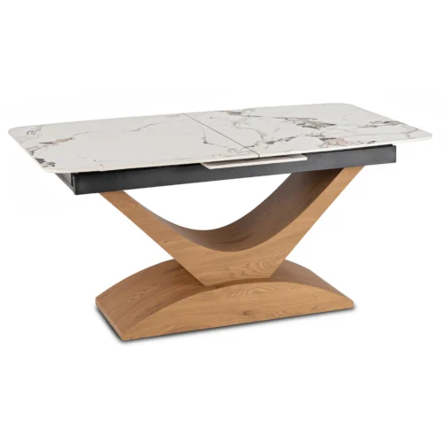 Masă extensibilă din ceramică ALICANTE 160-200 cm Marmură albă/Stejar