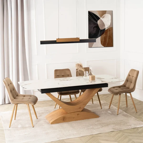 ALICANTE Ceramic Folding Table 160-200 cm White Marble/Oak — Mese