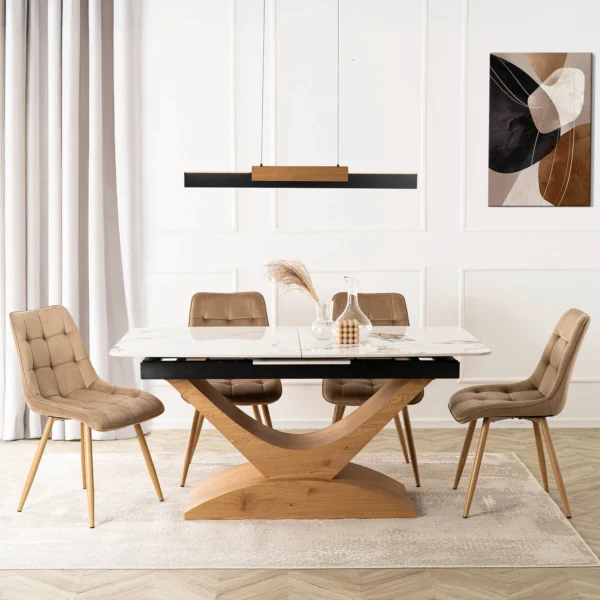 ALICANTE Ceramic Folding Table 160-200 cm White Marble/Oak — Mese