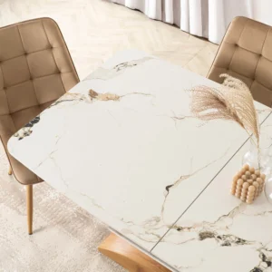 ALICANTE Ceramic Folding Table 160-200 cm White Marble/Oak — Mese