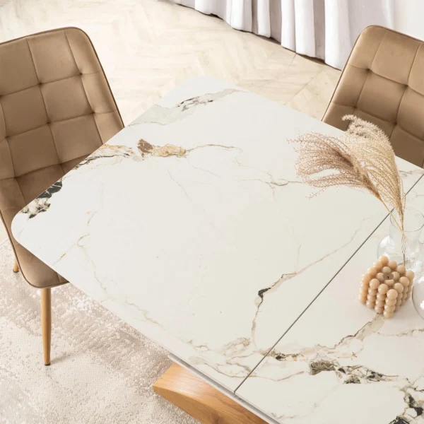 ALICANTE Ceramic Folding Table 160-200 cm White Marble/Oak — Mese