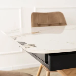 ALICANTE Ceramic Folding Table 160-200 cm White Marble/Oak — Mese