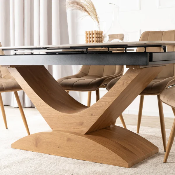 ALICANTE Ceramic Folding Table 160-200 cm White Marble/Oak — Mese