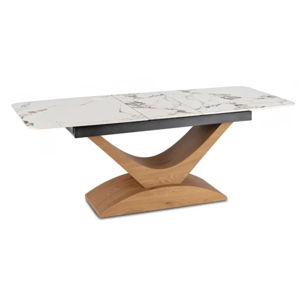 ALICANTE Ceramic Folding Table 160-200 cm White Marble/Oak — Mese