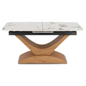 ALICANTE Ceramic Folding Table 160-200 cm White Marble/Oak — Mese
