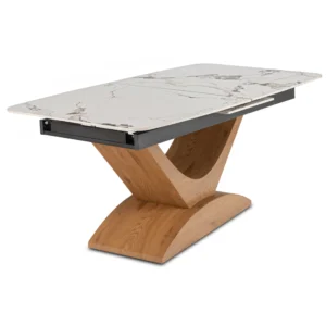 ALICANTE Ceramic Folding Table 160-200 cm White Marble/Oak — Mese
