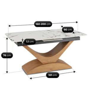 ALICANTE Ceramic Folding Table 160-200 cm White Marble/Oak — Mese