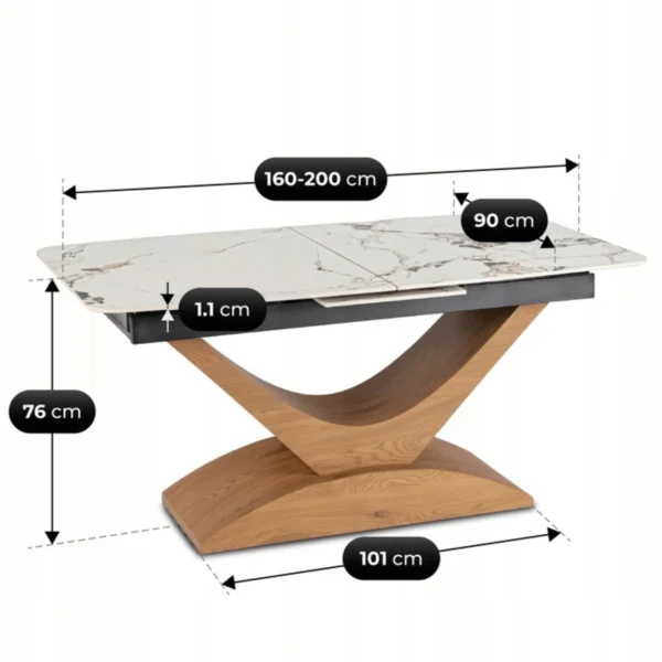 ALICANTE Ceramic Folding Table 160-200 cm White Marble/Oak — Mese