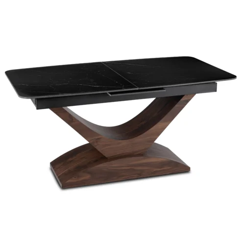 Masă extensibilă din ceramică ALICANTE 160-200 cm Marmură neagră/Nuc