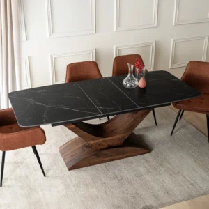 product-3651-1 ALICANTE Masă pliantă ceramică 160-200 cm Marmură neagră / stejar — Mese