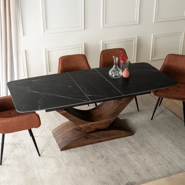 product-3651-1 ALICANTE Masă pliantă ceramică 160-200 cm Marmură neagră / stejar — Mese