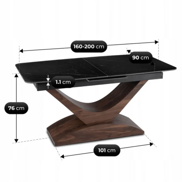 product-3651-10 ALICANTE Masă pliantă ceramică 160-200 cm Marmură neagră / stejar — Mese
