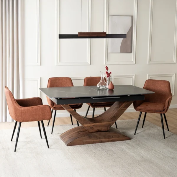 product-3651-2 ALICANTE Masă pliantă ceramică 160-200 cm Marmură neagră / stejar — Mese