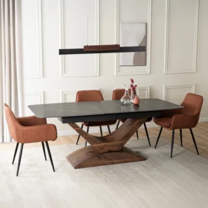 product-3651-3 ALICANTE Masă pliantă ceramică 160-200 cm Marmură neagră / stejar — Mese
