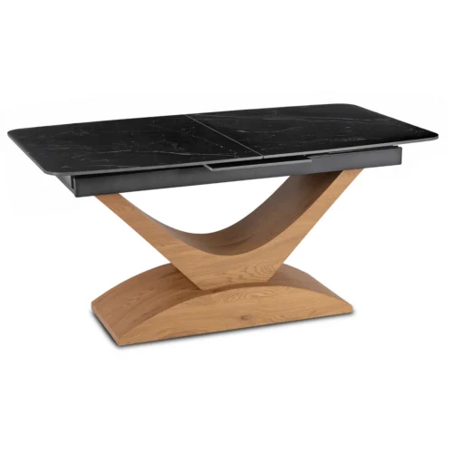Masă extensibilă din ceramică ALICANTE 160-200 cm Marmură neagră/Stejar
