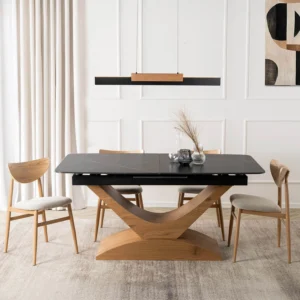 product-3652-2 ALICANTE Masă pliantă ceramică 160-200 cm Marmură neagră / stejar — Mese