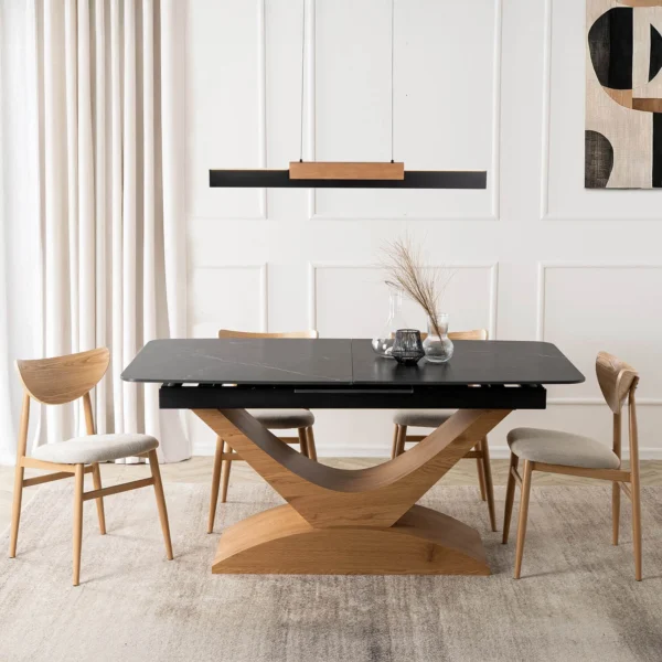 product-3652-2 ALICANTE Masă pliantă ceramică 160-200 cm Marmură neagră / stejar — Mese