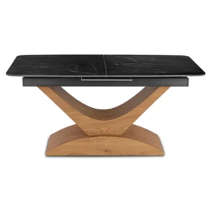product-3652-7 ALICANTE Masă pliantă ceramică 160-200 cm Marmură neagră / stejar — Mese