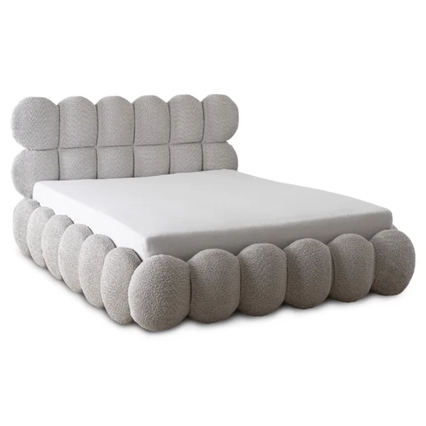 Pat 160x200 ANKARA cu spațiu de depozitare, gri, din țesătură bouclé — MOBILA