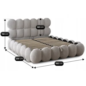 Pat 160x200 ANKARA cu spațiu de depozitare, gri, din țesătură bouclé — MOBILA