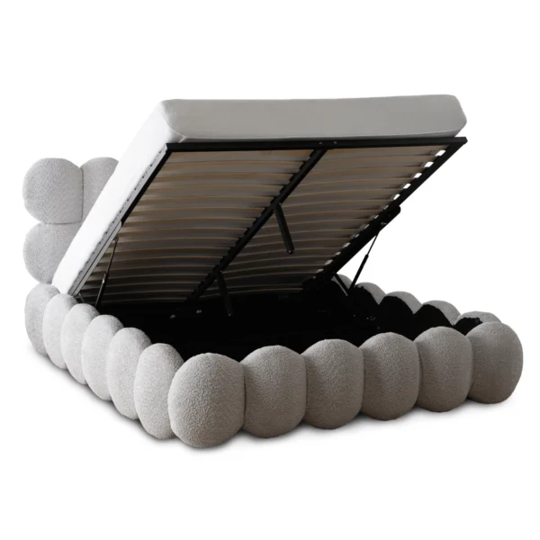 Pat 160x200 ANKARA cu spațiu de depozitare, gri, din țesătură bouclé — MOBILA