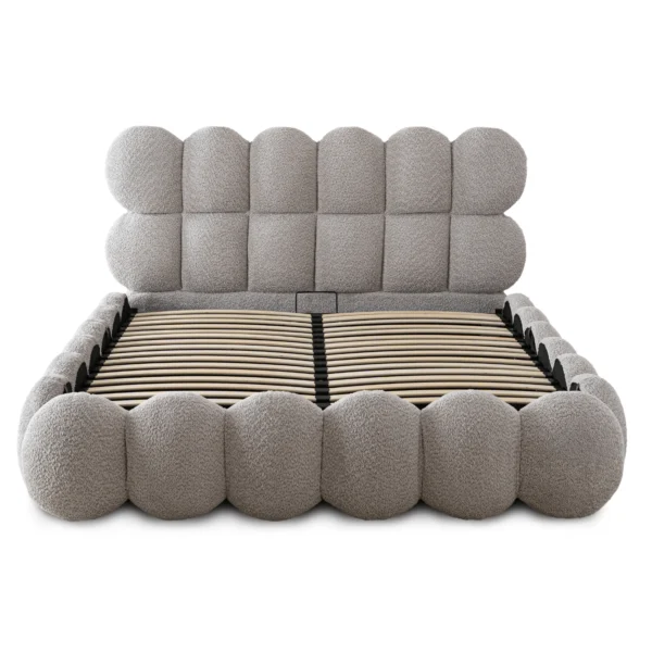 Pat 160x200 ANKARA cu spațiu de depozitare, gri, din țesătură bouclé — MOBILA