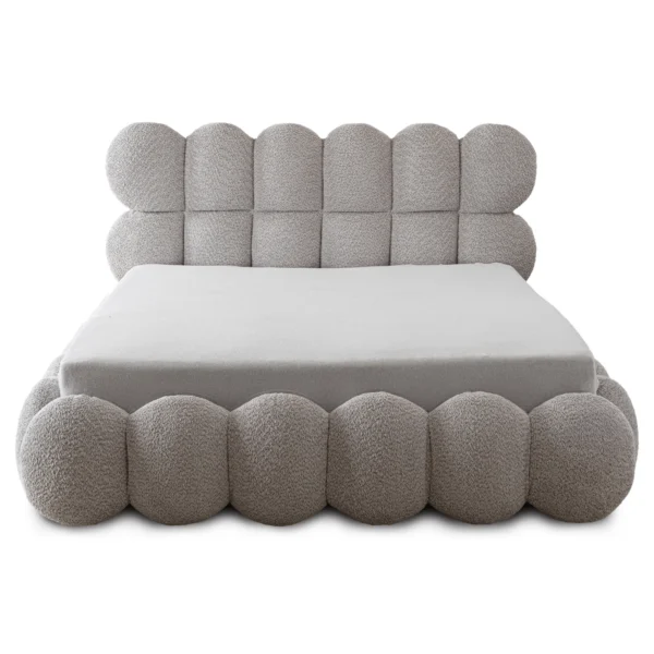 Pat 160x200 ANKARA cu spațiu de depozitare, gri, din țesătură bouclé — MOBILA
