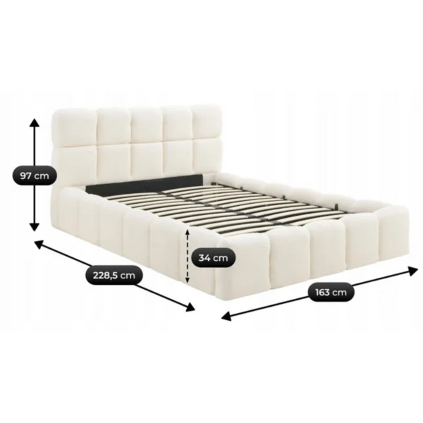 Pat 140x200 MURCJA cu spațiu de depozitare, bouclé crem — MOBILA