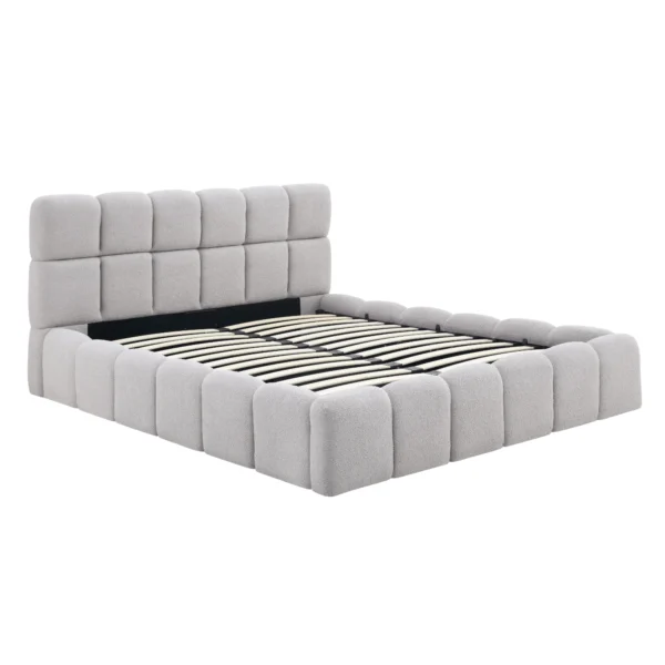 Pat 160x200 MURCJA cu spațiu de depozitare, gri, din bouclé — MOBILA