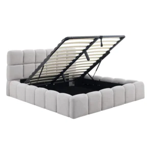 Pat 160x200 MURCJA cu spațiu de depozitare, gri, din bouclé — MOBILA