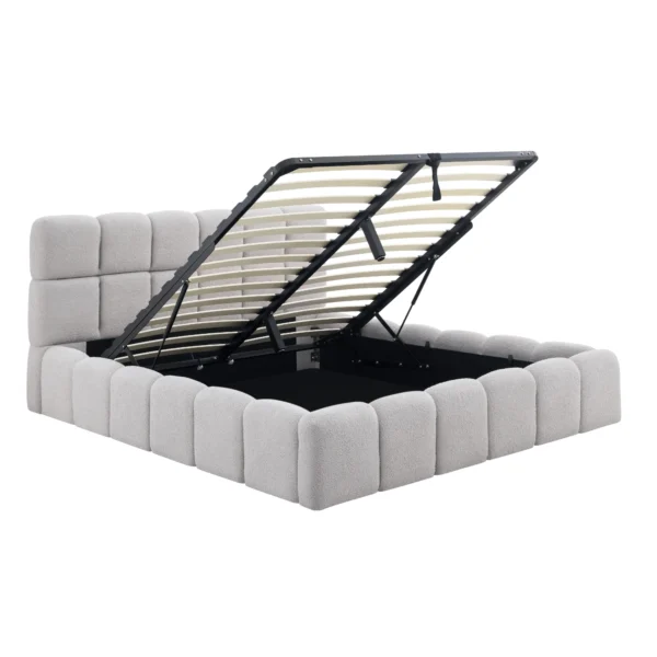 Pat 160x200 MURCJA cu spațiu de depozitare, gri, din bouclé — MOBILA