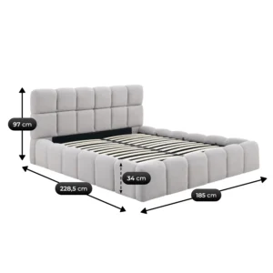 Pat 160x200 MURCJA cu spațiu de depozitare, gri, din bouclé — MOBILA