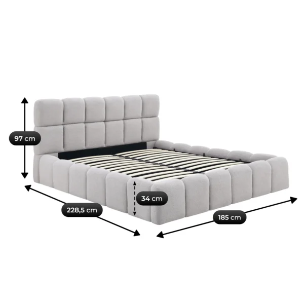Pat 160x200 MURCJA cu spațiu de depozitare, gri, din bouclé — MOBILA