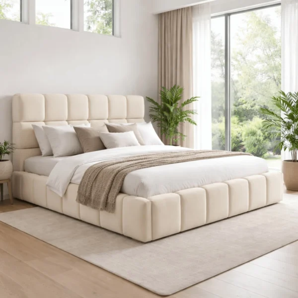 Pat 160x200 MURCJA cu recipient Crema catifea — MOBILA
