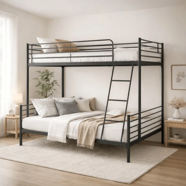 TRES pat supraetajat 90x200 Tineret negru 2in1 — MOBILA