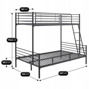 TRES pat supraetajat 90x200 Tineret negru 2in1 — MOBILA