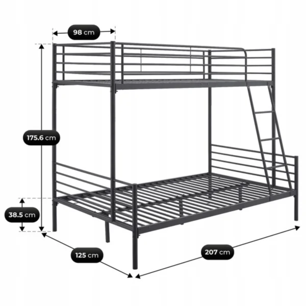 TRES pat supraetajat 90x200 Tineret negru 2in1 — MOBILA