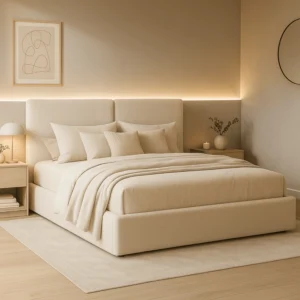 Pat MARSEILLE 160x200 cu spațiu de depozitare Cream Boucle