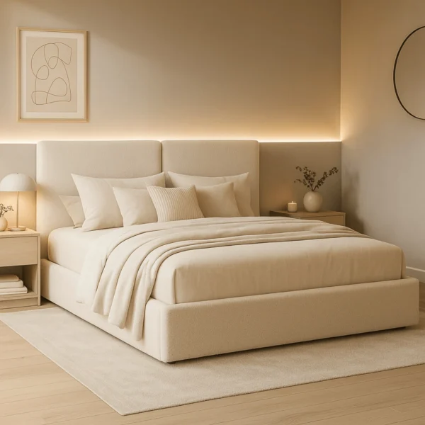 Pat MARSEILLE 160x200 cu spațiu de depozitare Cream Boucle