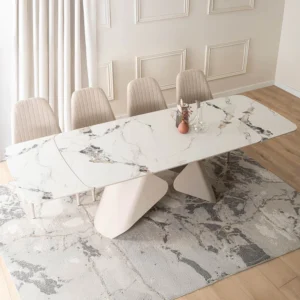 product-3687-1 VERONA Ceramic Folding Table 160-240 cm White Marble/Cashmere — Mese