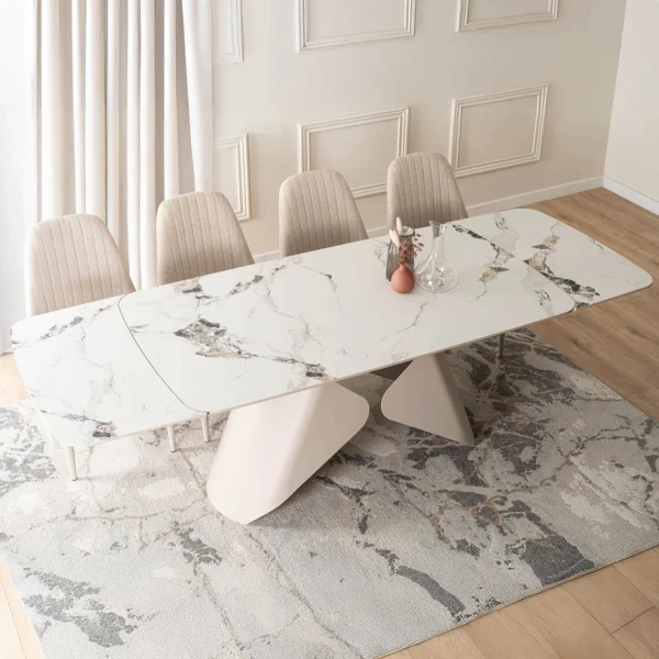 product-3687-1 VERONA Ceramic Folding Table 160-240 cm White Marble/Cashmere — Mese