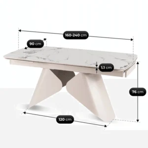 product-3687-10 VERONA Ceramic Folding Table 160-240 cm White Marble/Cashmere — Mese