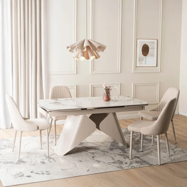 product-3687-2 VERONA Ceramic Folding Table 160-240 cm White Marble/Cashmere — Mese
