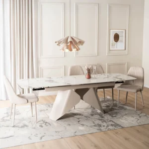 product-3687-3 VERONA Ceramic Folding Table 160-240 cm White Marble/Cashmere — Mese