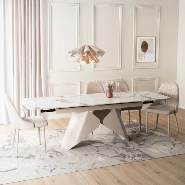 product-3687-3 VERONA Ceramic Folding Table 160-240 cm White Marble/Cashmere — Mese