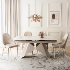 product-3687-4 VERONA Ceramic Folding Table 160-240 cm White Marble/Cashmere — Mese