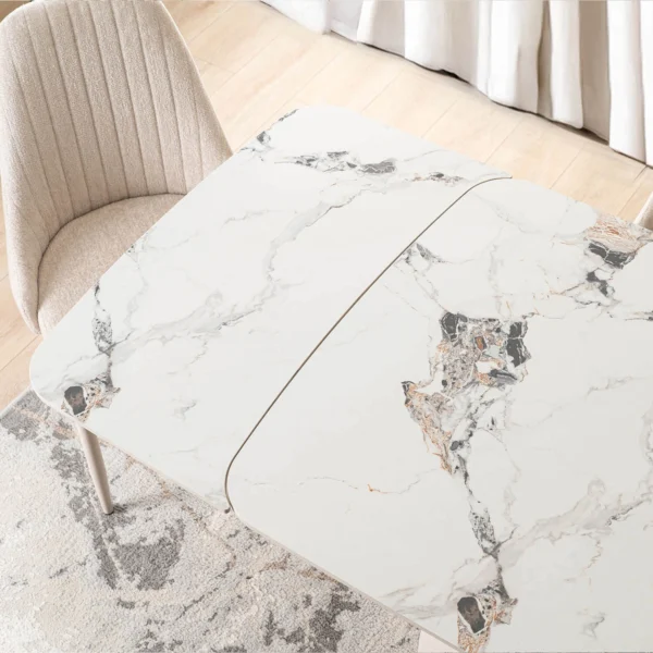 product-3687-6 VERONA Ceramic Folding Table 160-240 cm White Marble/Cashmere — Mese