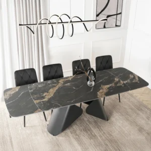 product-3699-1 VERONA Ceramic Folding Table 160-240 cm Marmură neagră/Negru — Mese